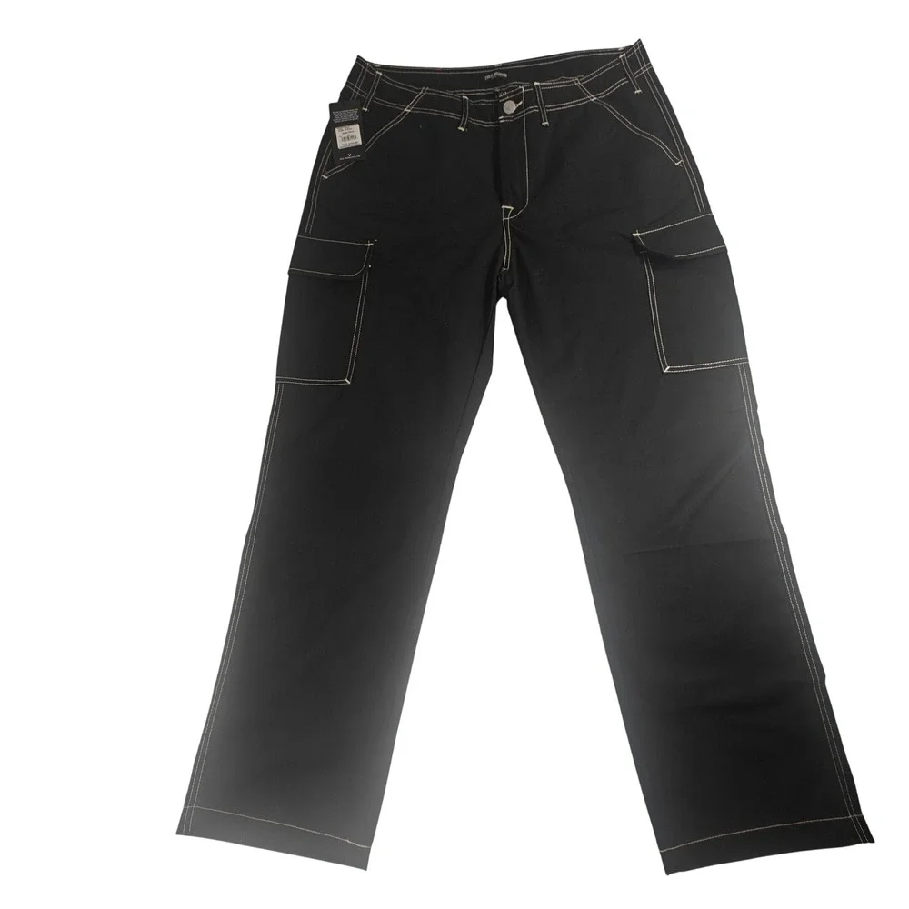 NWT Size 36 True Religion Mens Jet Black Contrast Stitch Cargo Pants 108335